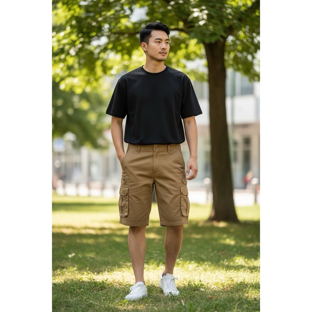 Iron Co. Men's 38 New Stetch Stacked Cargo Pocket Twill Shorts Camel 9.5" Inseam
